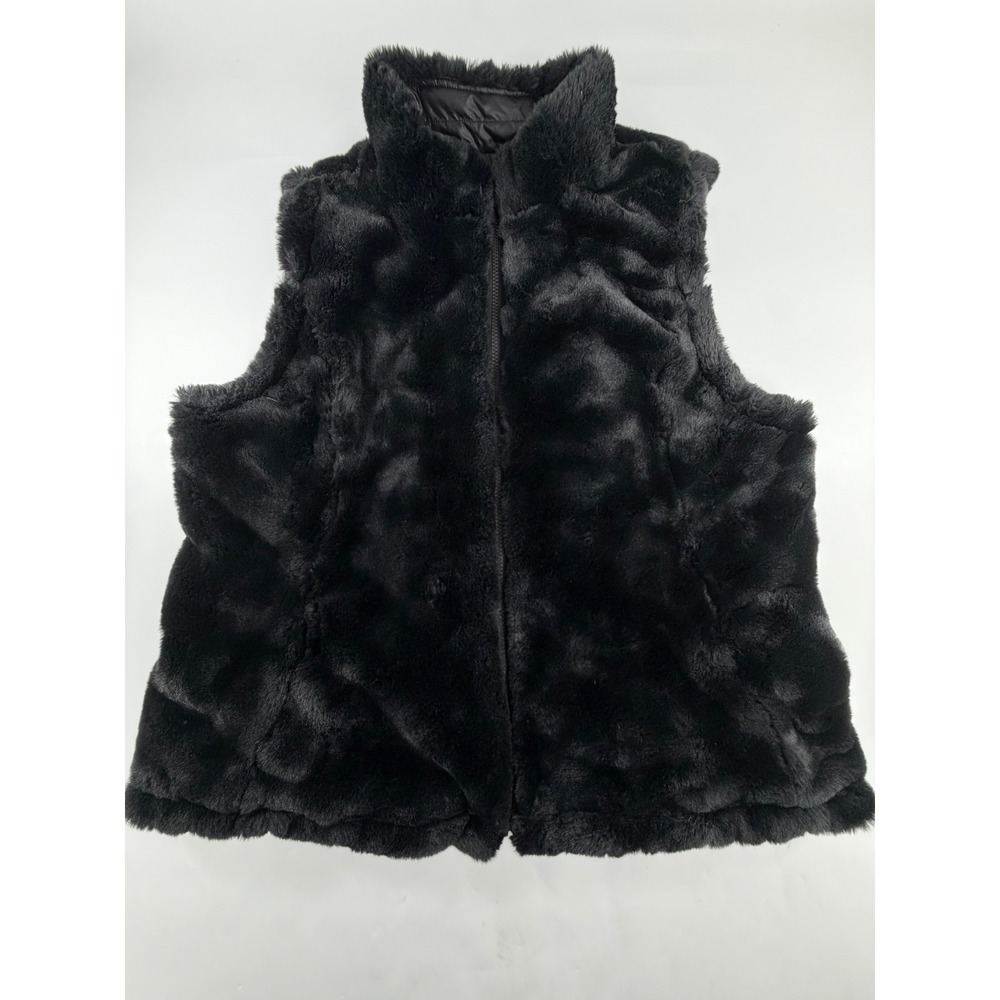 Nicole Miller Reversible Faux Fur Puffer Vest Black XL Full Zip Quilted 1328186